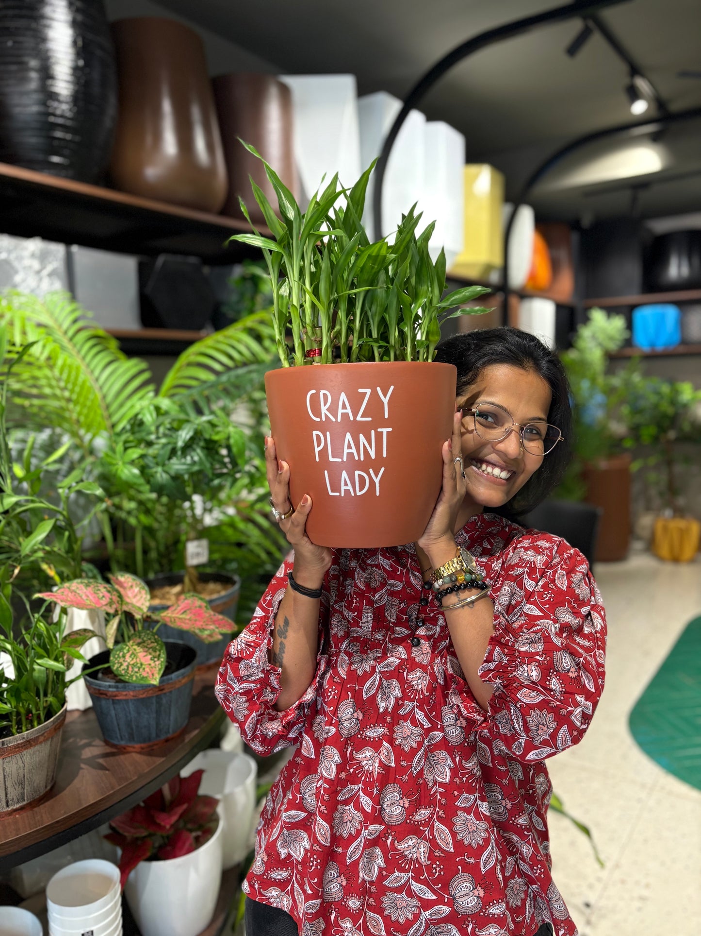 Crazy Plant Lady Terracotta Large Size Table Top Pot