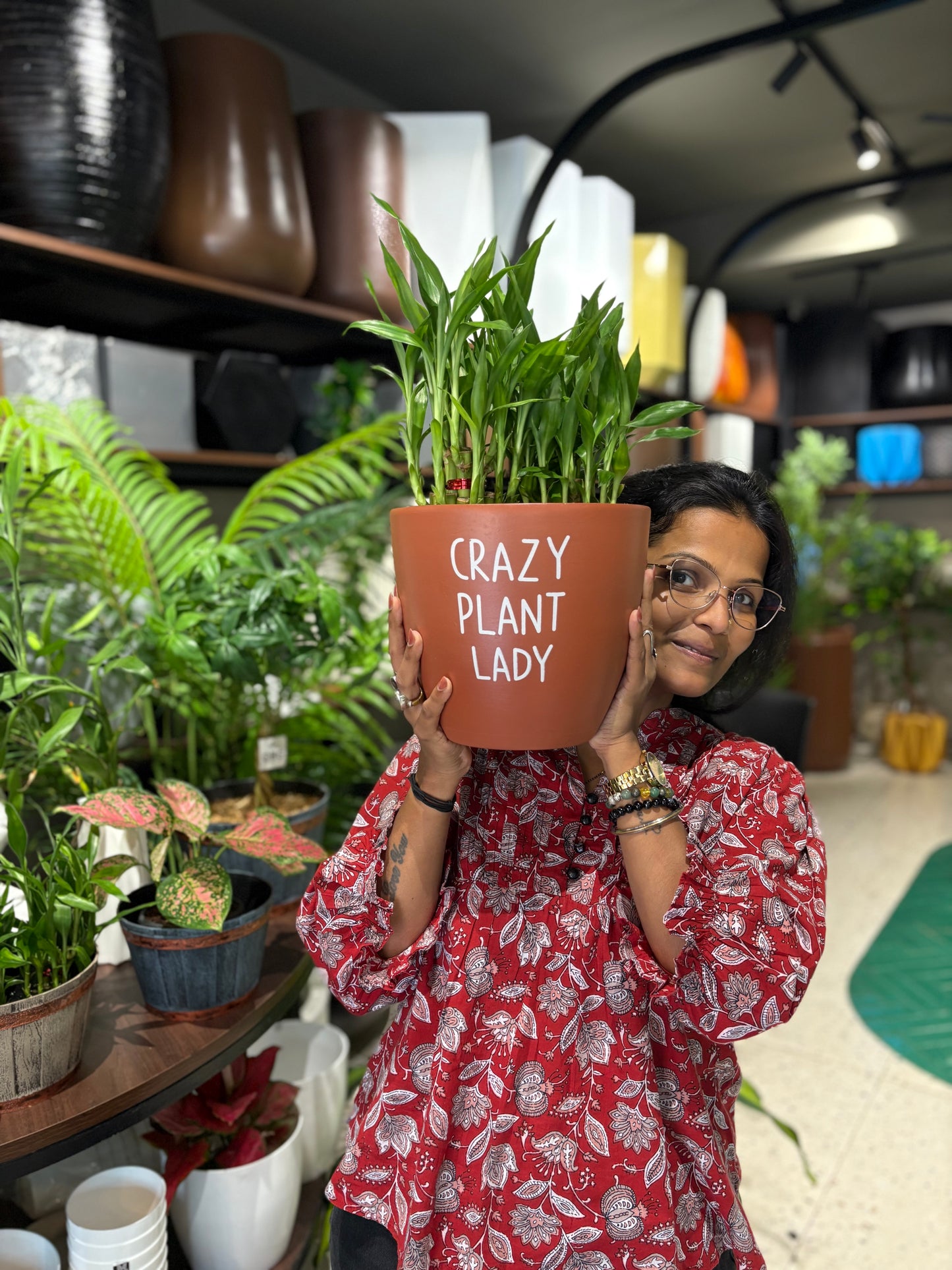 Crazy Plant Lady Terracotta Large Size Table Top Pot