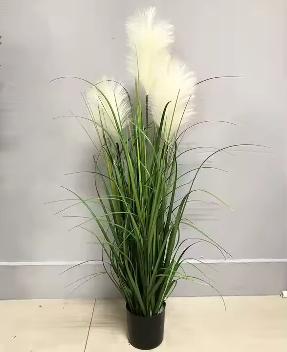 Grass Plant Artificial White Flower (95CM) No Pot