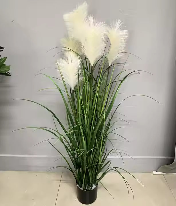 Grass Plant Artificial White Flower (95CM) No Pot