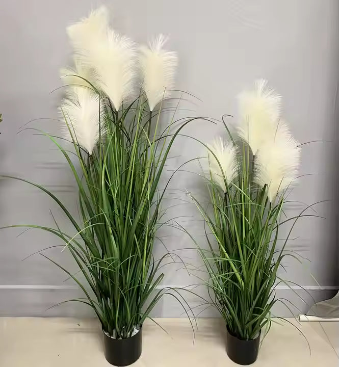 Grass Plant Artificial White Flower (95CM) No Pot