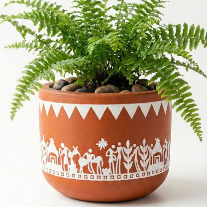 Hand-Painted Warli Art Terracotta Planter
