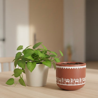 Warli Art Terracotta Pot