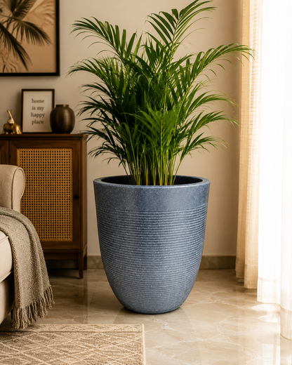22 Inch Grey Ribbed Designer Planter | Premium Indoor & Outdoor Plant Pot