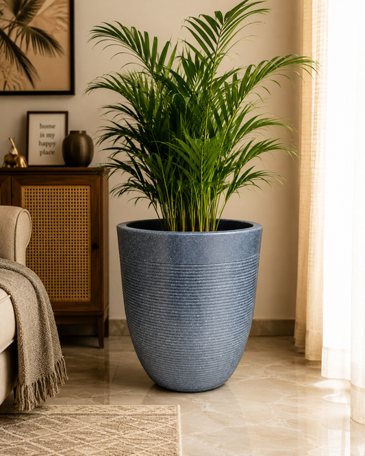 22 Inch Grey Ribbed Designer Planter | Premium Indoor & Outdoor Plant Pot