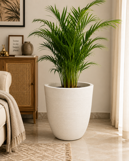 22-Inch Marble White Ribbed Fiber Planter Pot | Premium Indoor & Outdoor Decorative Planter