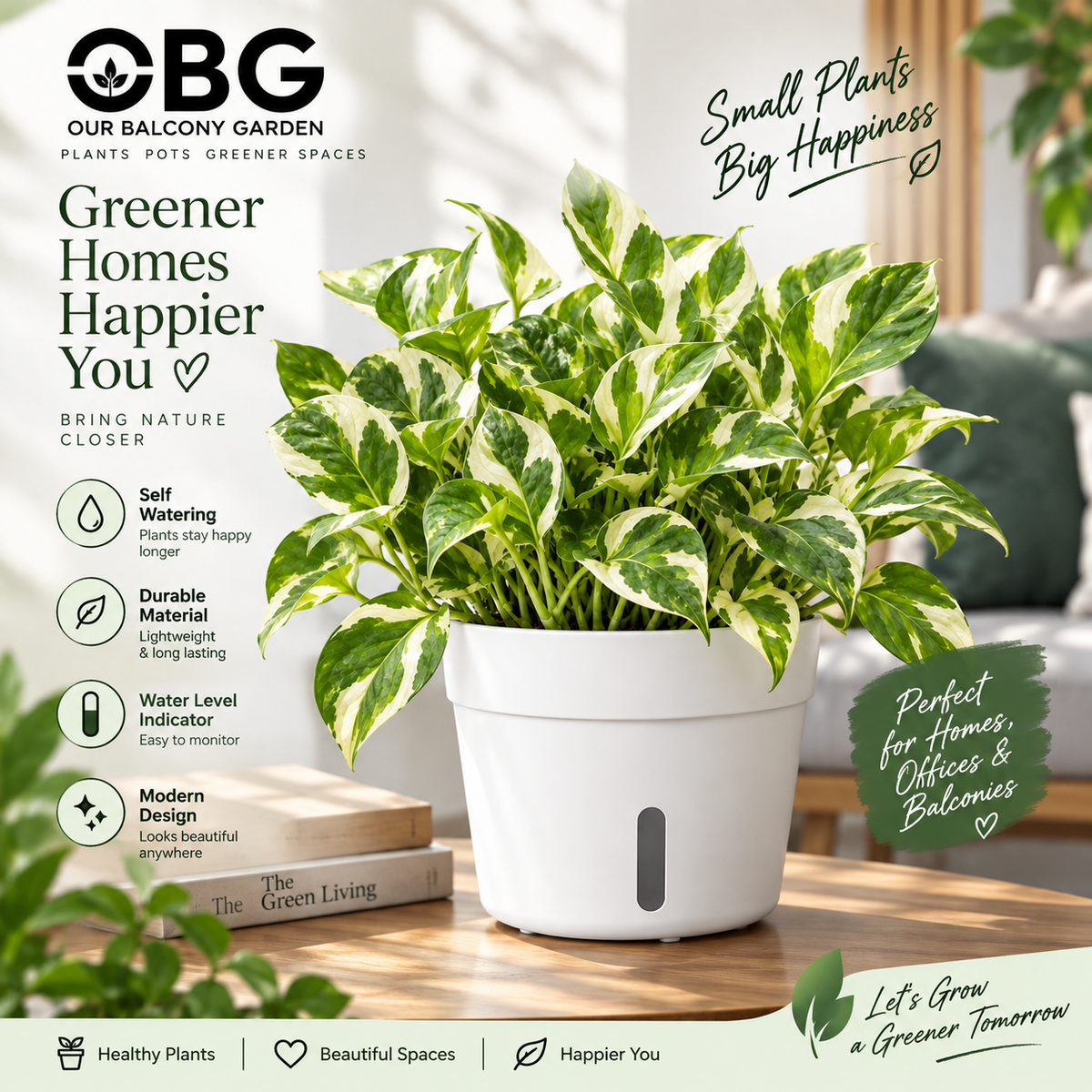 BLOOM Self-Watering Planter – 8 Inch | White