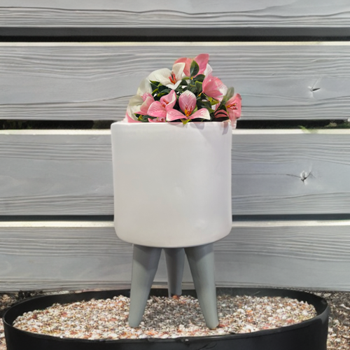 OurBalconyGarden White & Grey Three Legged Ceramic Pot (Plants Not Included) OBG-33