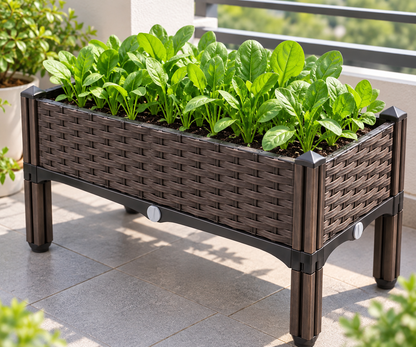 Elevated Rectangular Garden Planter with Stand – Rattan-Style Raised Grow Bed for Vegetables, Herbs & Flowers (Pack of 1)
