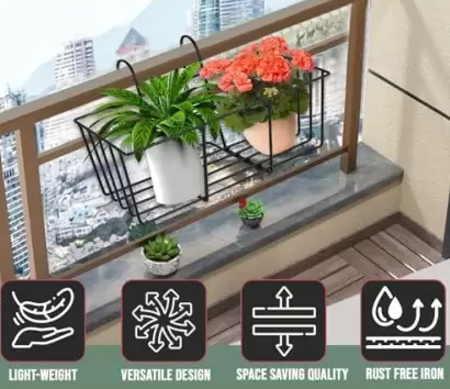 OurBalconyGarden Two Pot Railing HANGING BASKET OBGA-07